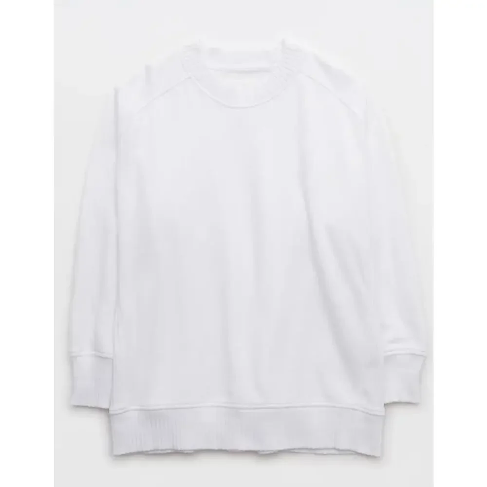 Aerie Down To Earth White Crew Neck Oversized Sweatshirt- Size Large - Picture 2 of 9